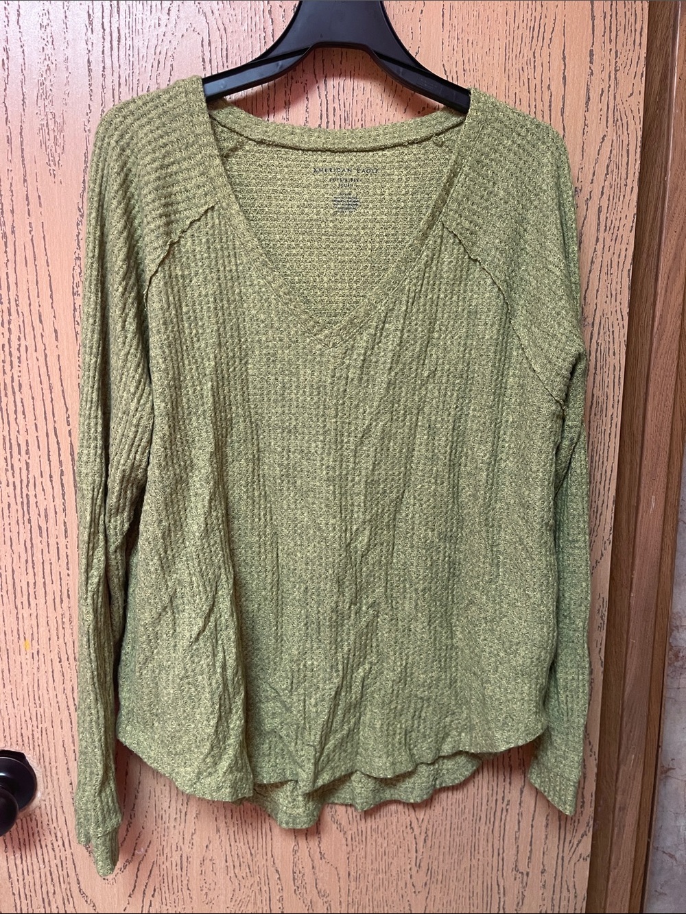 American Eagle Outfitters Olive Green V-Neck Long Sleeve Top